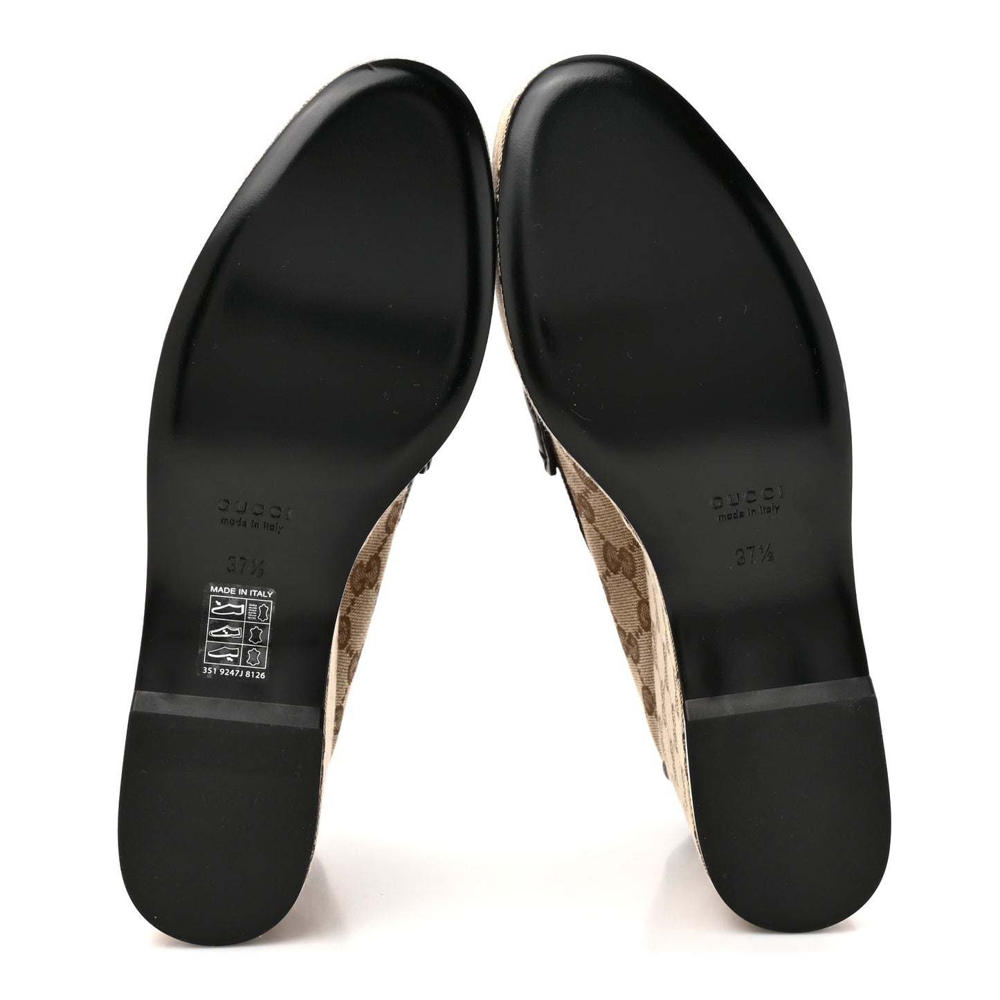 Canvas GG Monogram Horsebit Calfskin Womens Horsebit Platform Loafers 37.5 Beige Ebony Cocoa