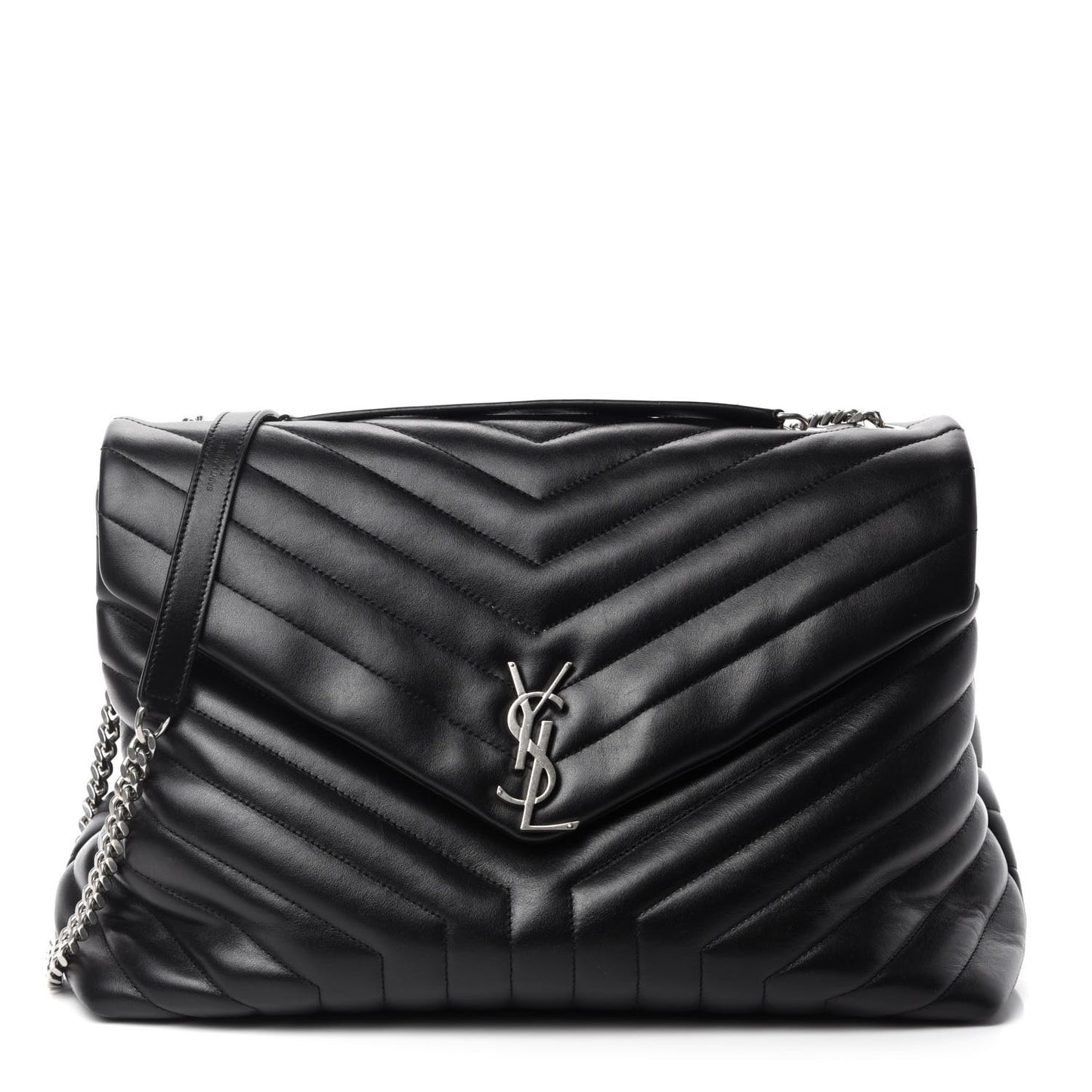 Calfskin Y Quilted Monogram Large Loulou Chain Satchel Black