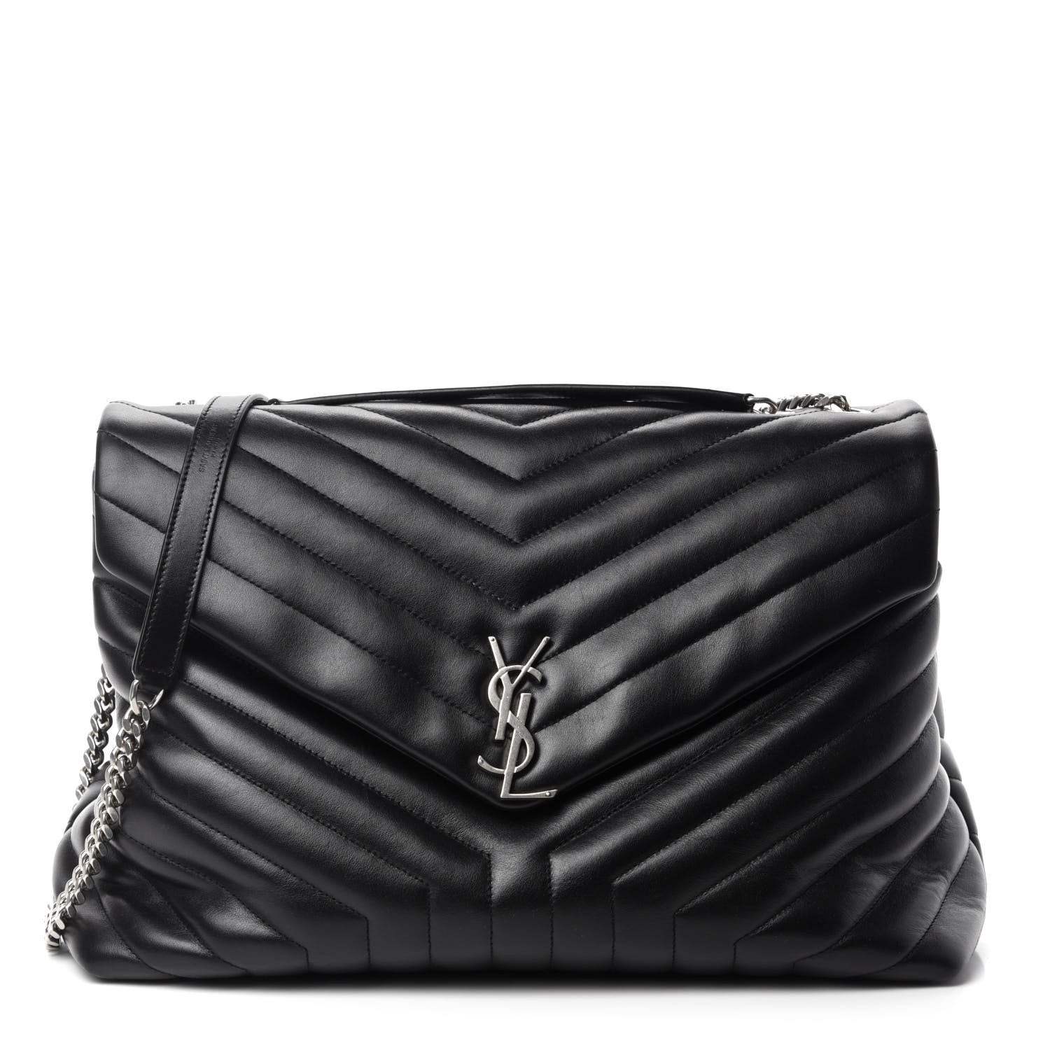 Saint Laurent Calfskin Y Quilted Monogram Large Loulou Chain Satchel Black 1 of 12
