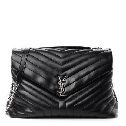 Saint Laurent Calfskin Y Quilted Monogram Large Loulou Chain Satchel Black 1 of 12