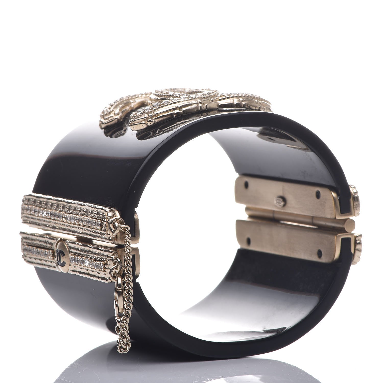 Chanel Resin Crystal CC Cuff Black Gold 7 of 8