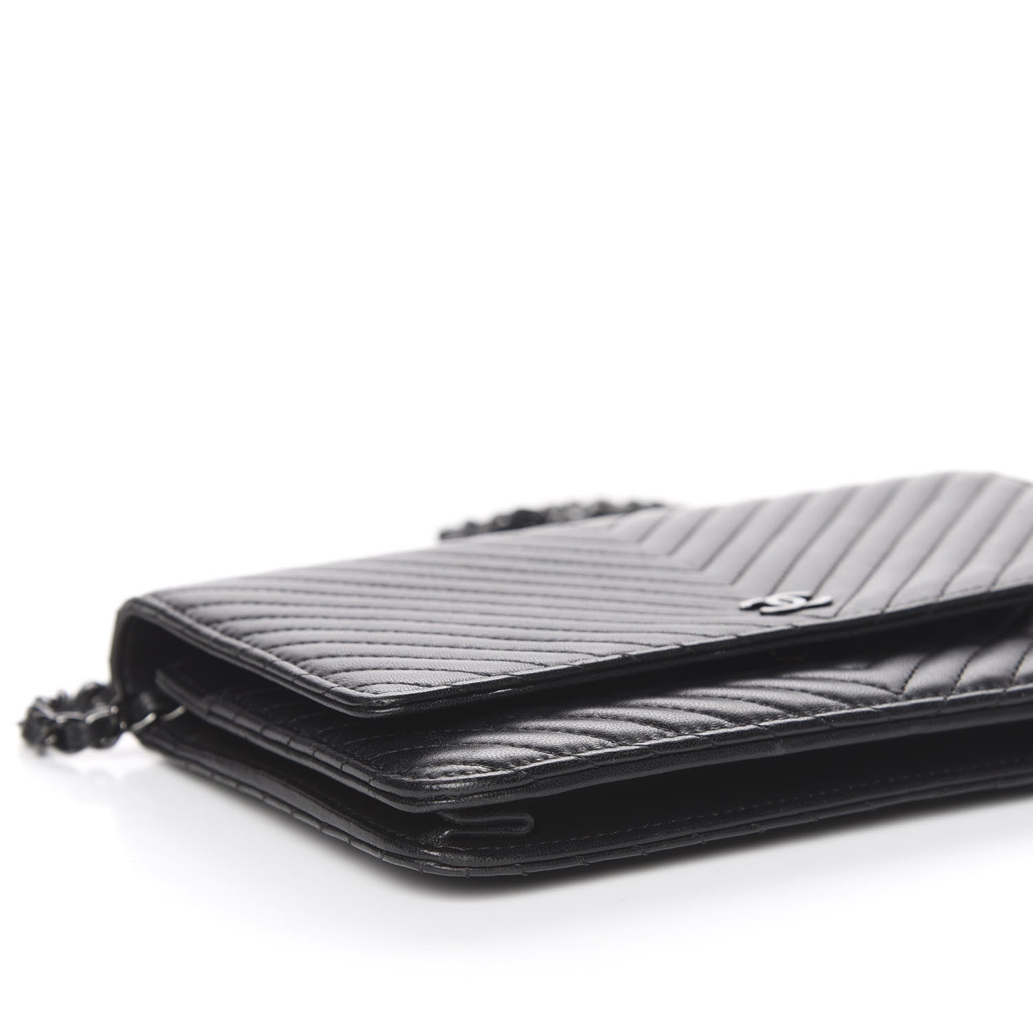 Chanel Lambskin Chevron Quilted Wallet On Chain WOC So Black 9 of 14