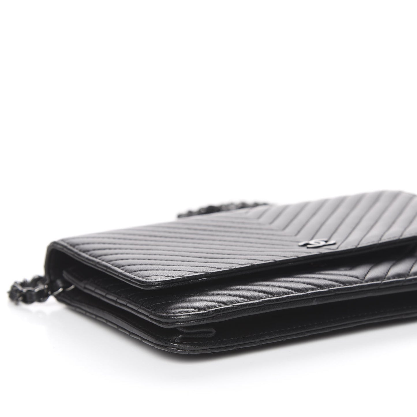Lambskin Chevron Quilted Wallet On Chain WOC So Black