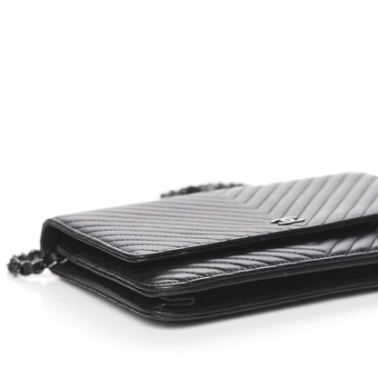 Chanel Lambskin Chevron Quilted Wallet On Chain WOC So Black 9 of 14