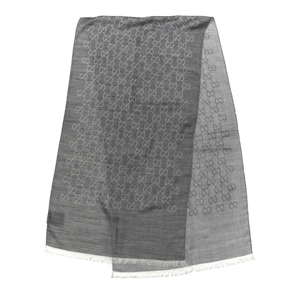 Gucci Wool Silk Monogram Fringe Scarf Grey 3 of 5