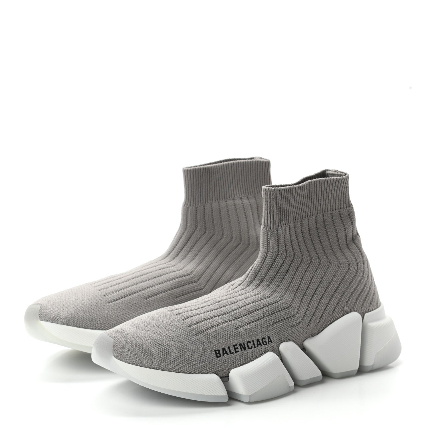 Balenciaga Ribbed Knit Womens Speed 2.0 Transparent Sole Sneakers 37 Baltic Grey White 3 of 8