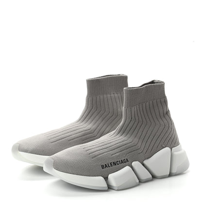 Balenciaga Ribbed Knit Womens Speed 2.0 Transparent Sole Sneakers 37 Baltic Grey White 3 of 8