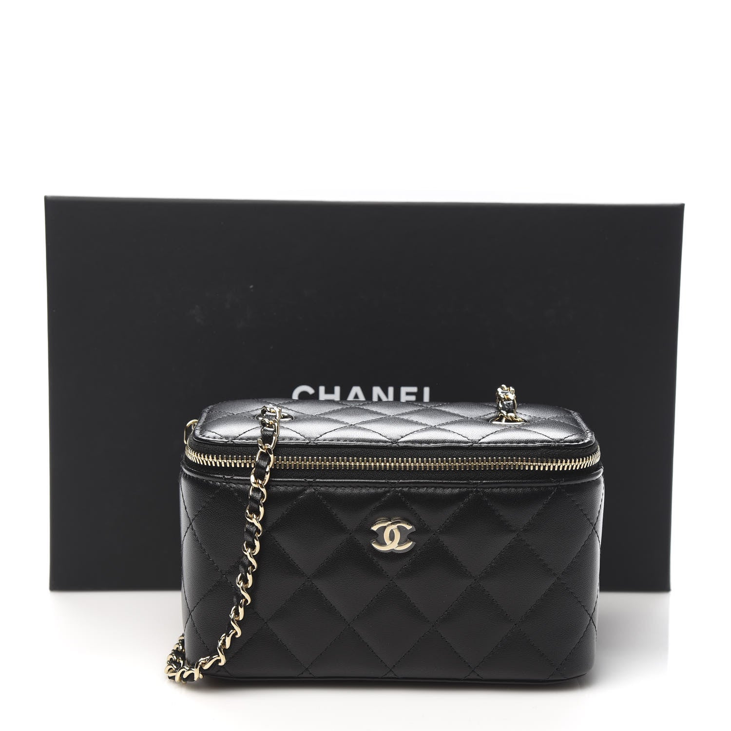 Chanel Lambskin Quilted Small Vanity Case With Chain Black 11 of 11