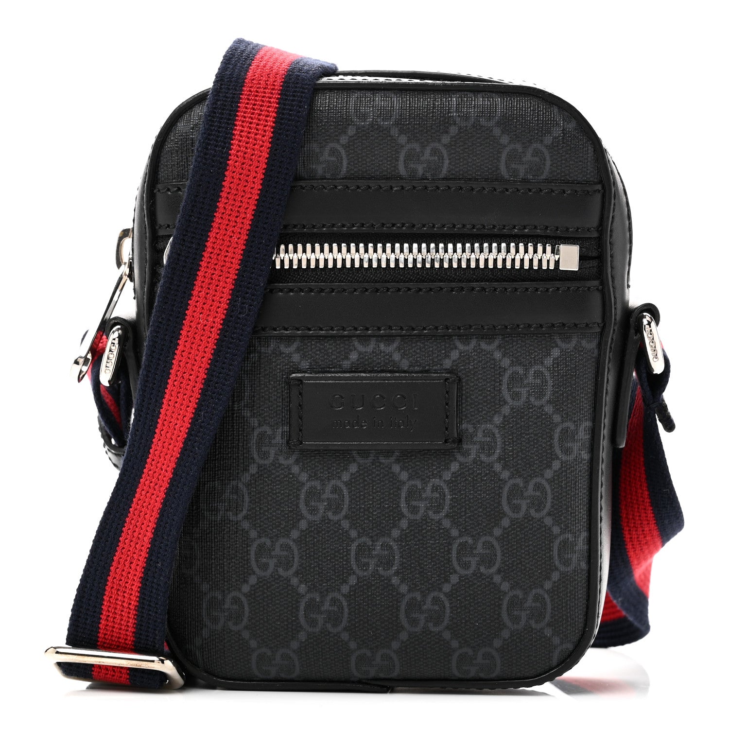 Gucci GG Supreme Monogram Appia Calfskin Web Small Camera Messenger Bag Black Grey 1 of 10