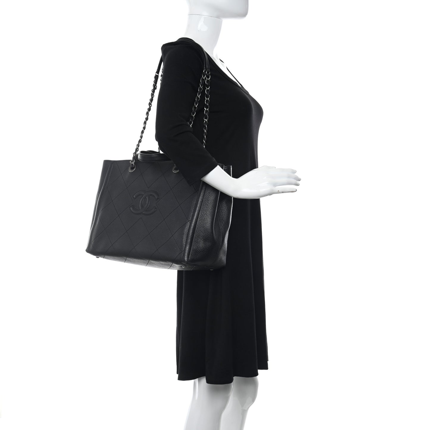 Deerskin Stitched Medium CC Shopping Tote Black