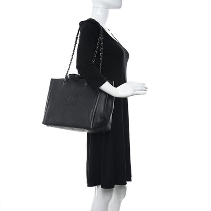 Chanel Deerskin Stitched Medium CC Shopping Tote Black 2 of 16