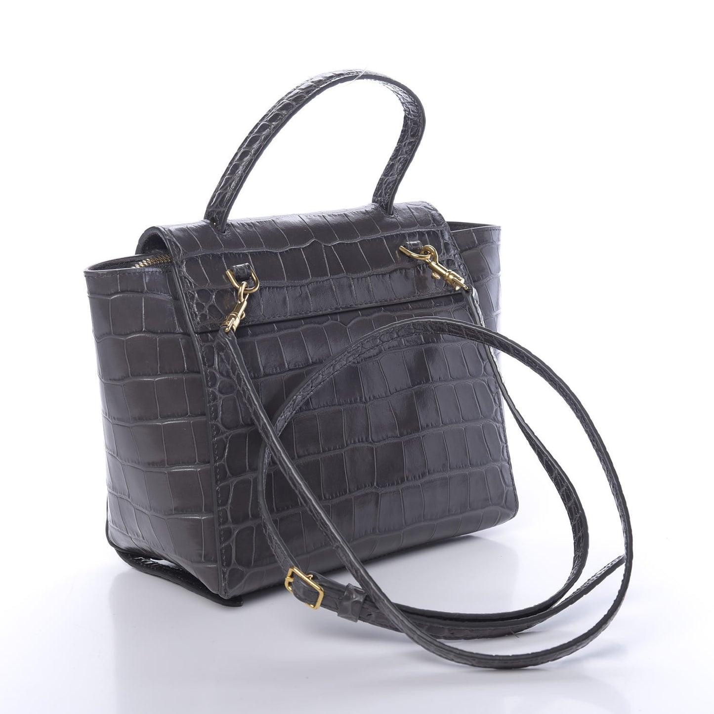 Calfskin Crocodile Embossed Nano Belt Bag Grey