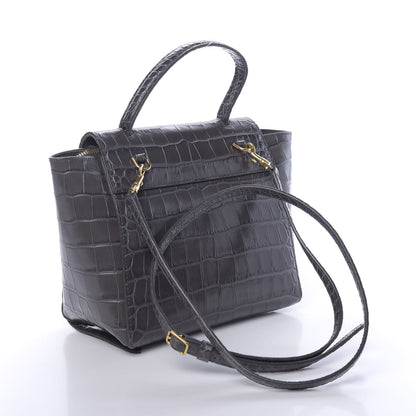 Celine Calfskin Crocodile Embossed Nano Belt Bag Grey 3 of 11