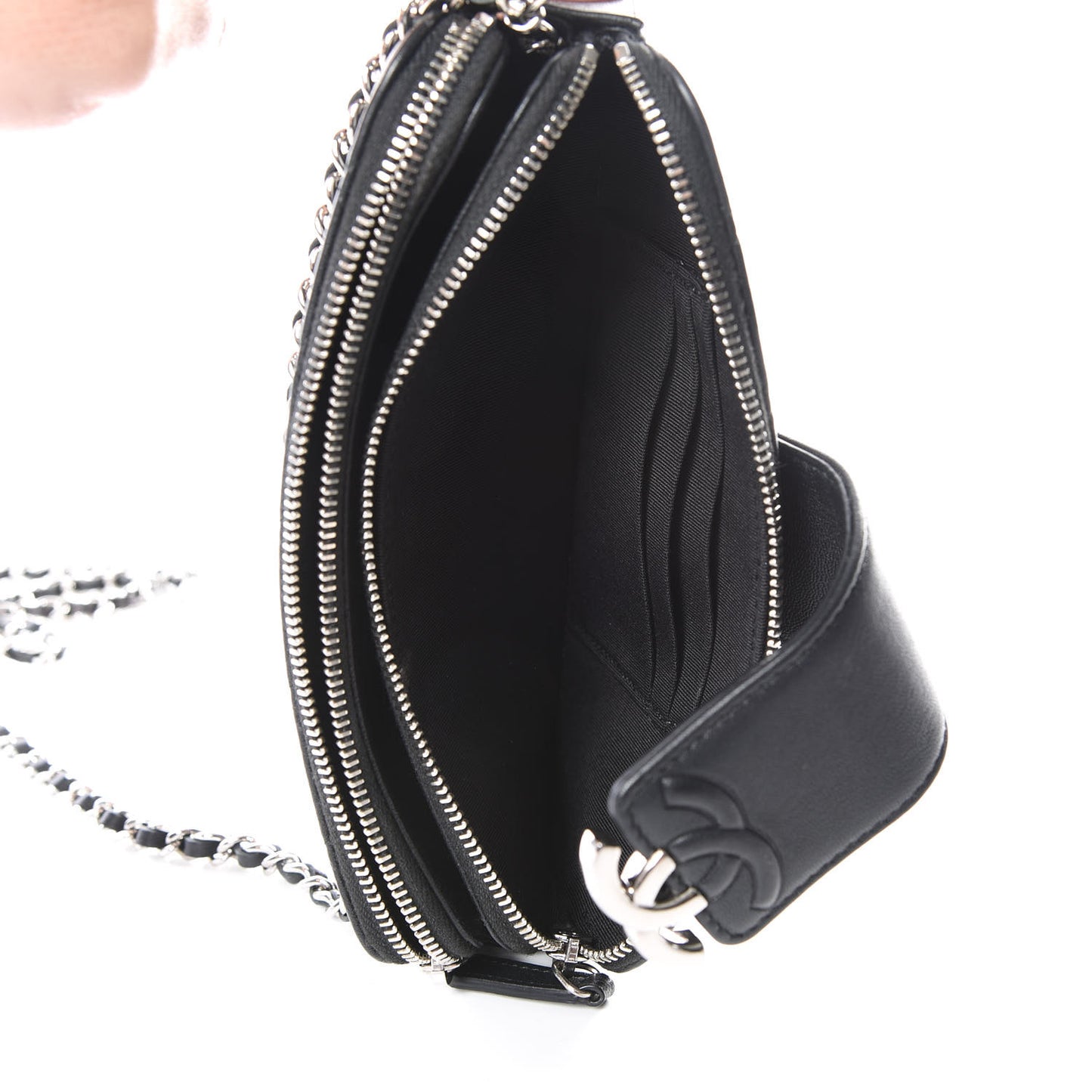 Lambskin Quilted CC Box Clutch With Chain Black