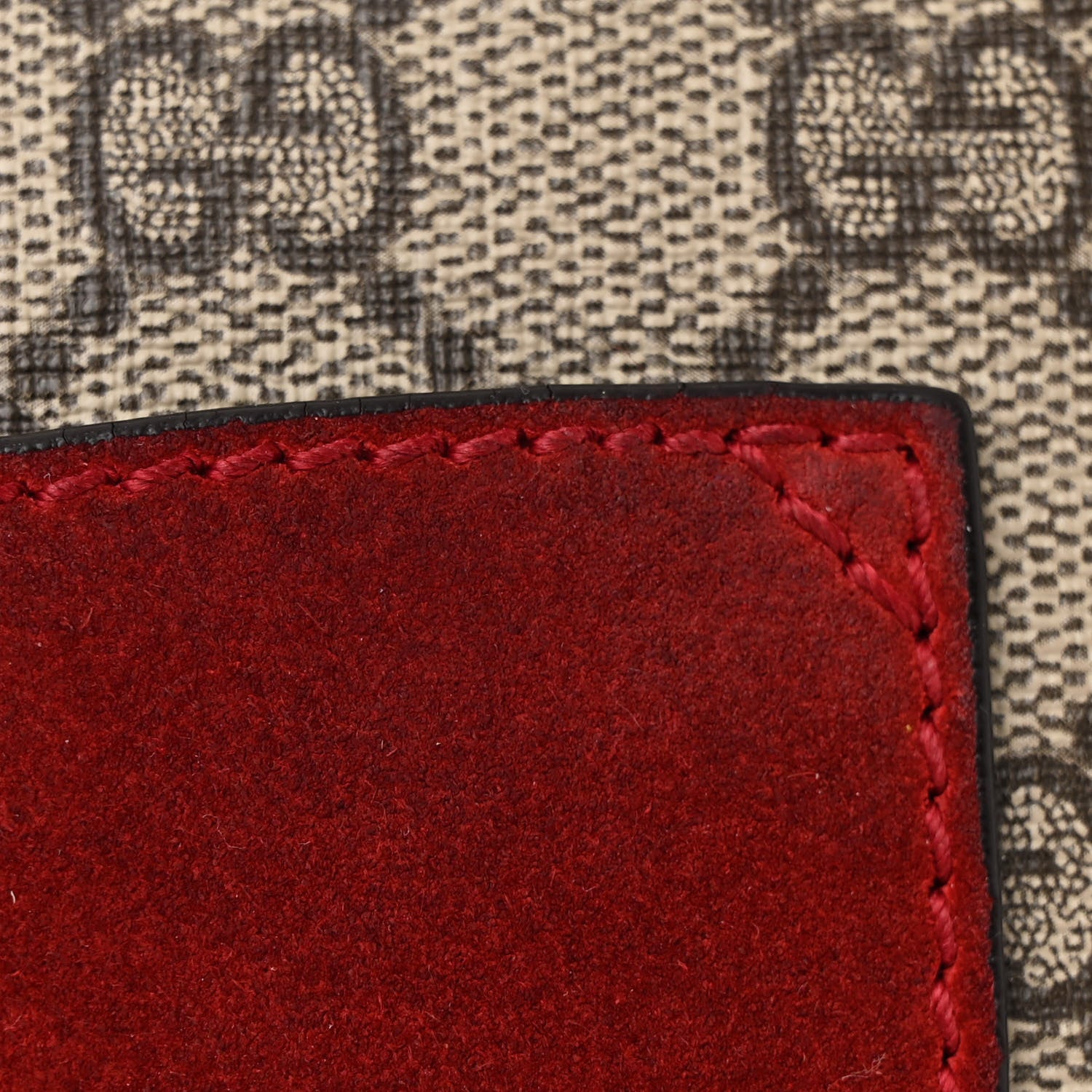 Gucci GG Supreme Monogram Suede Cudu Medium Dionysus Shoulder Bag Beige Ebony Vulcanic Red 14 of 16