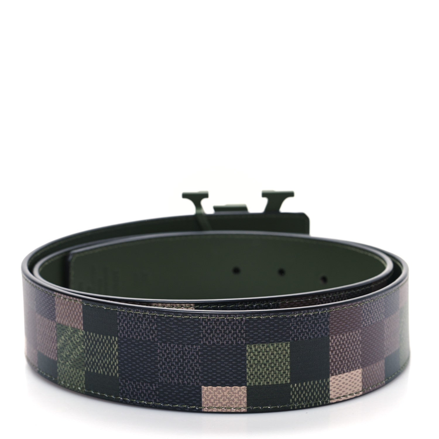 Louis Vuitton ラバーベルト ブラック/グリーン Louis Vuitton Damoflage Mega Pixel 40mm LV Reversible Belt 100 40