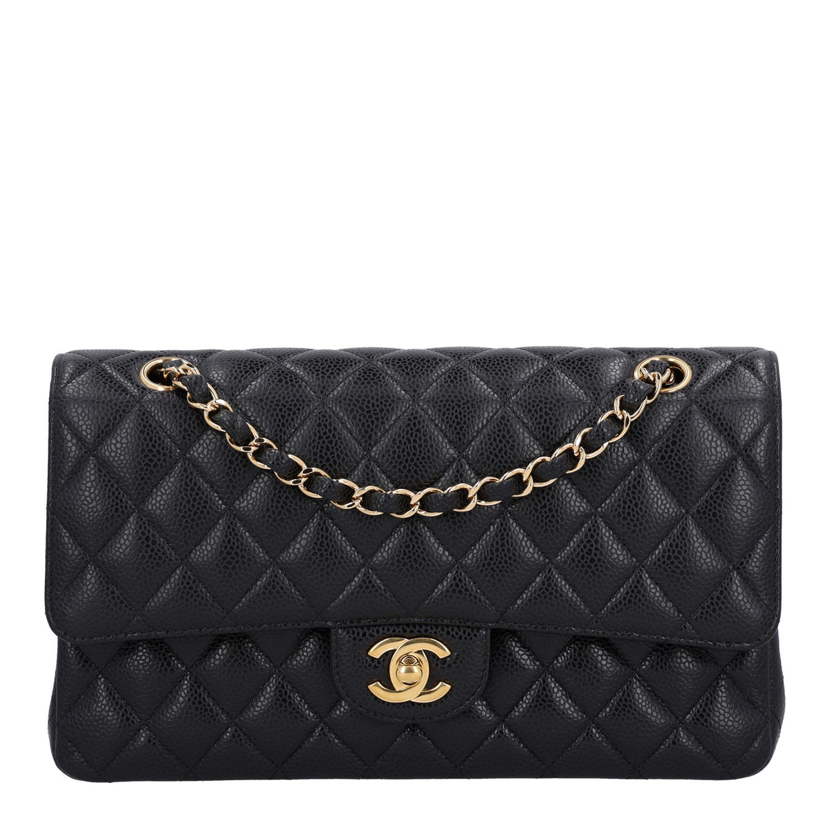 Caviar Quilted Medium Double Flap Black