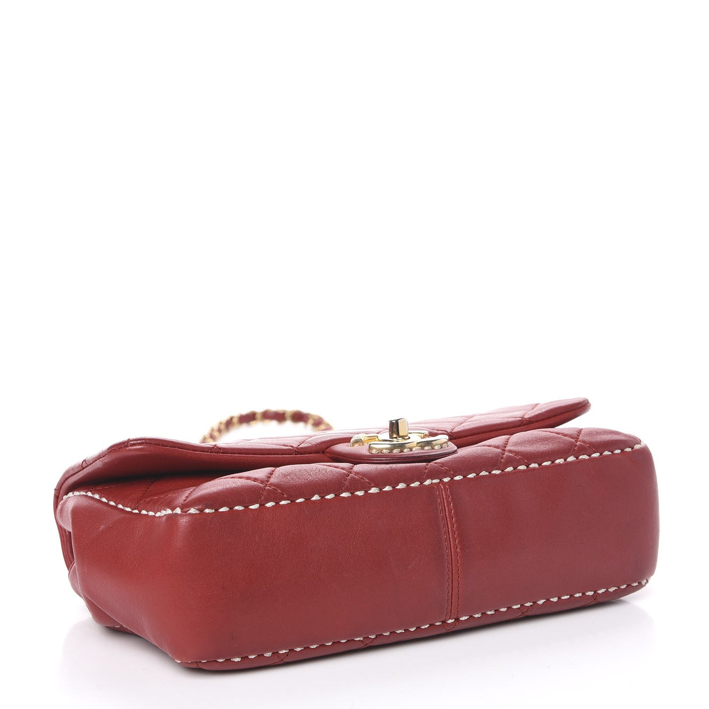 Lambskin Quilted Medium Contrast Stitch Flap Red