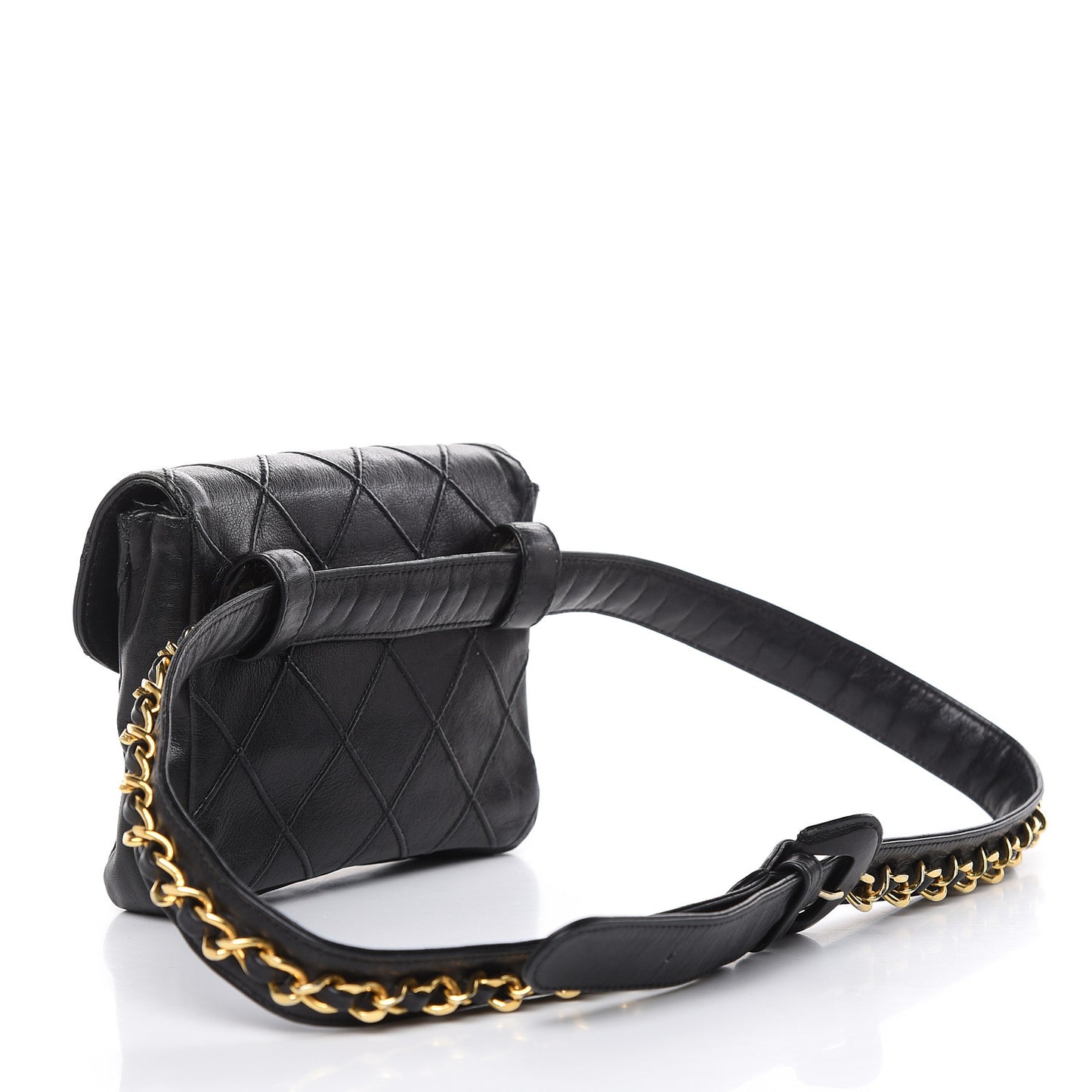 Lambskin Quilted Flap Waist Belt Bag Black