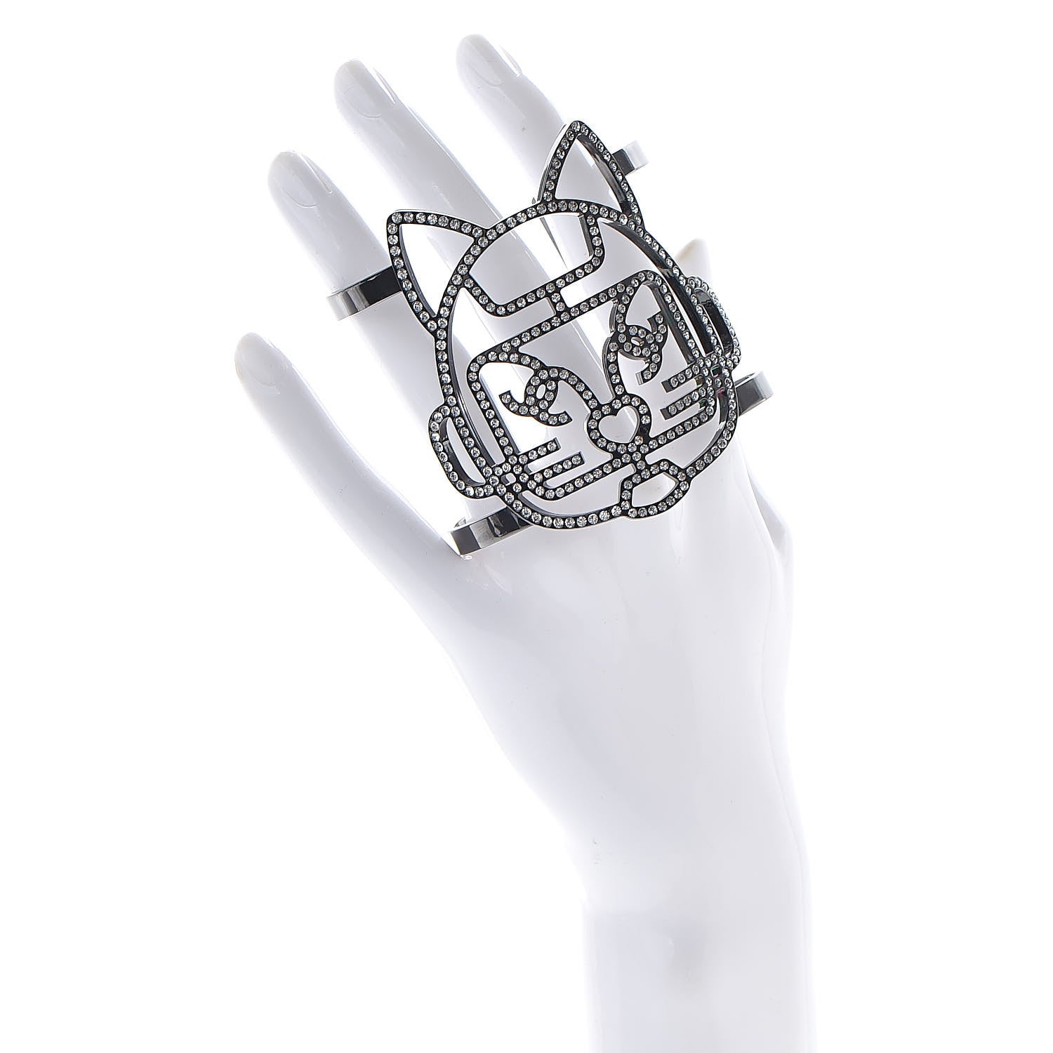 Chanel Strass Crystal CC Emoji Robot Cat Cuff 2 of 6