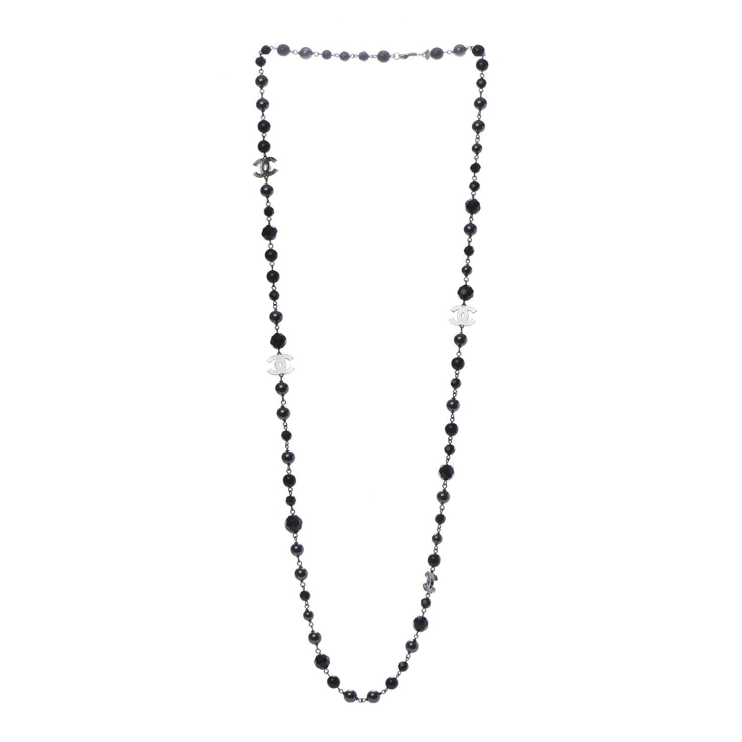 Chanel Pearl Beaded CC Long Necklace Silver Black 3 of 6