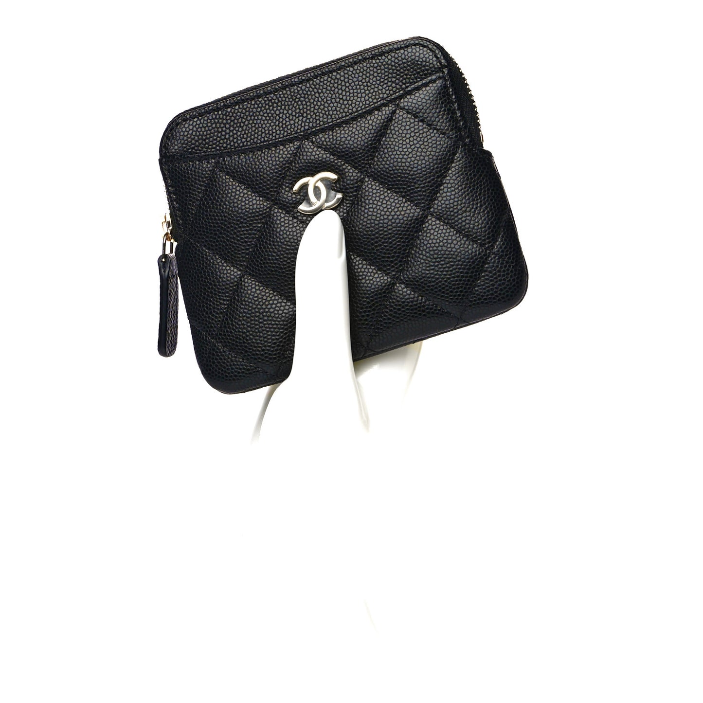 Caviar Quilted Zip Card Holder Wallet Black