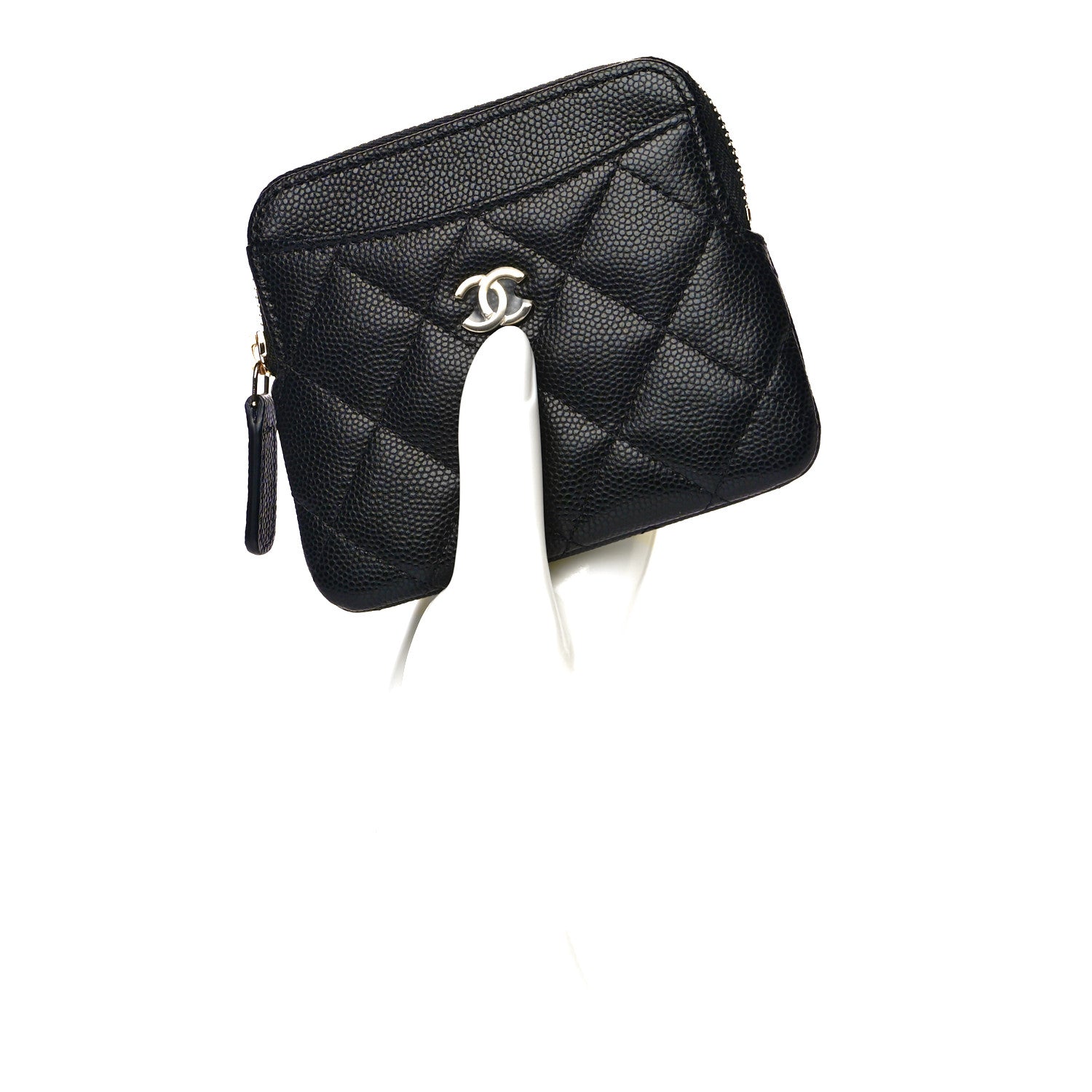 Chanel Caviar Quilted Zip Card Holder Wallet Black 2 of 11