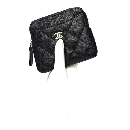 Chanel Caviar Quilted Zip Card Holder Wallet Black 2 of 11