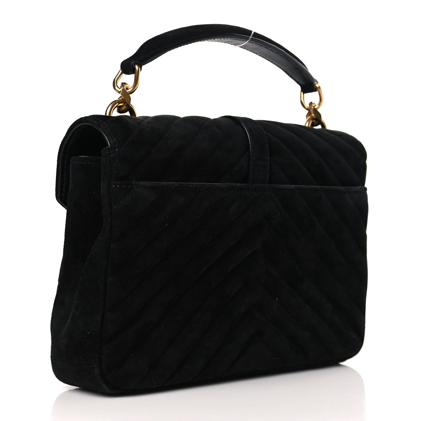 Suede Matelasse Chevron Monogram Medium College Bag Black