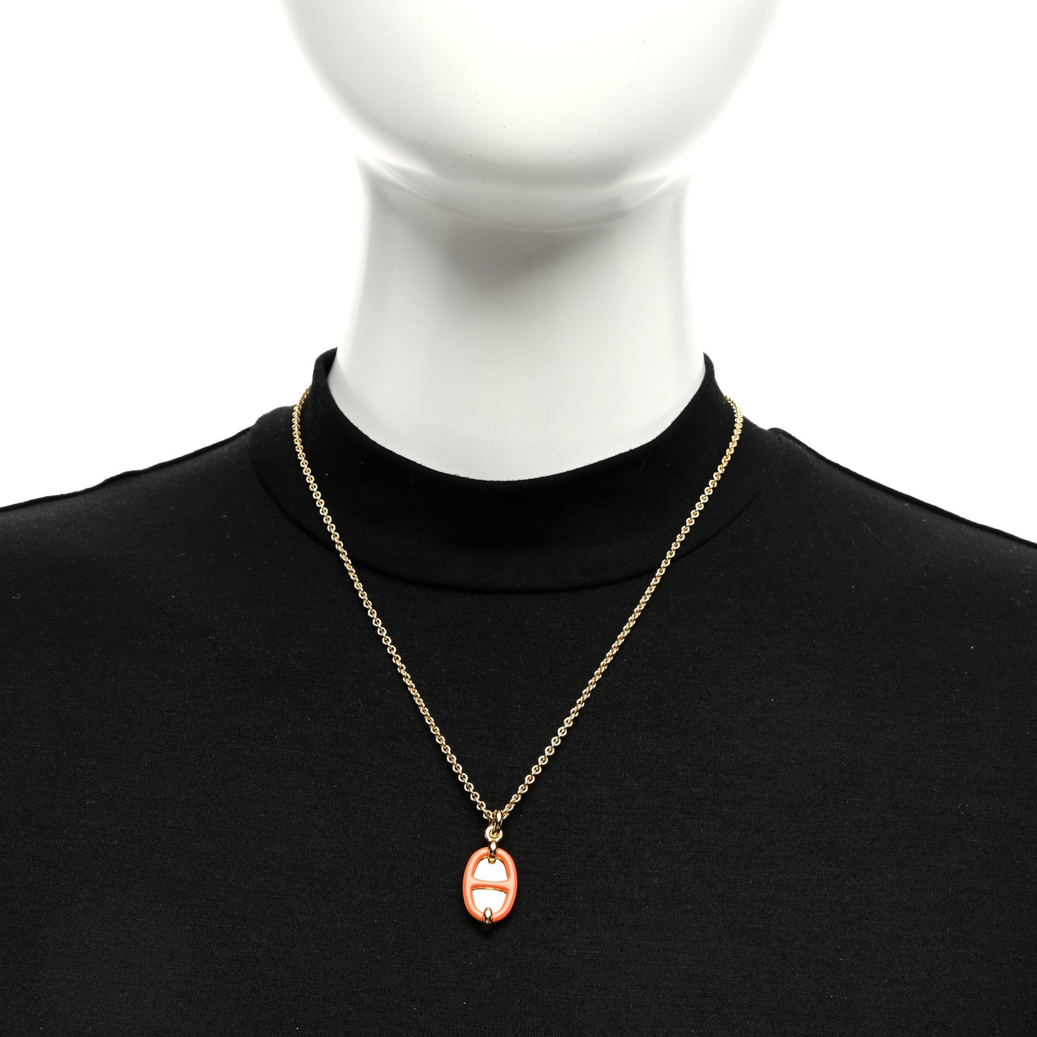 Hermes Metal Enamel Mini Maillon Pendant Necklace Orange Passion 2 of 6