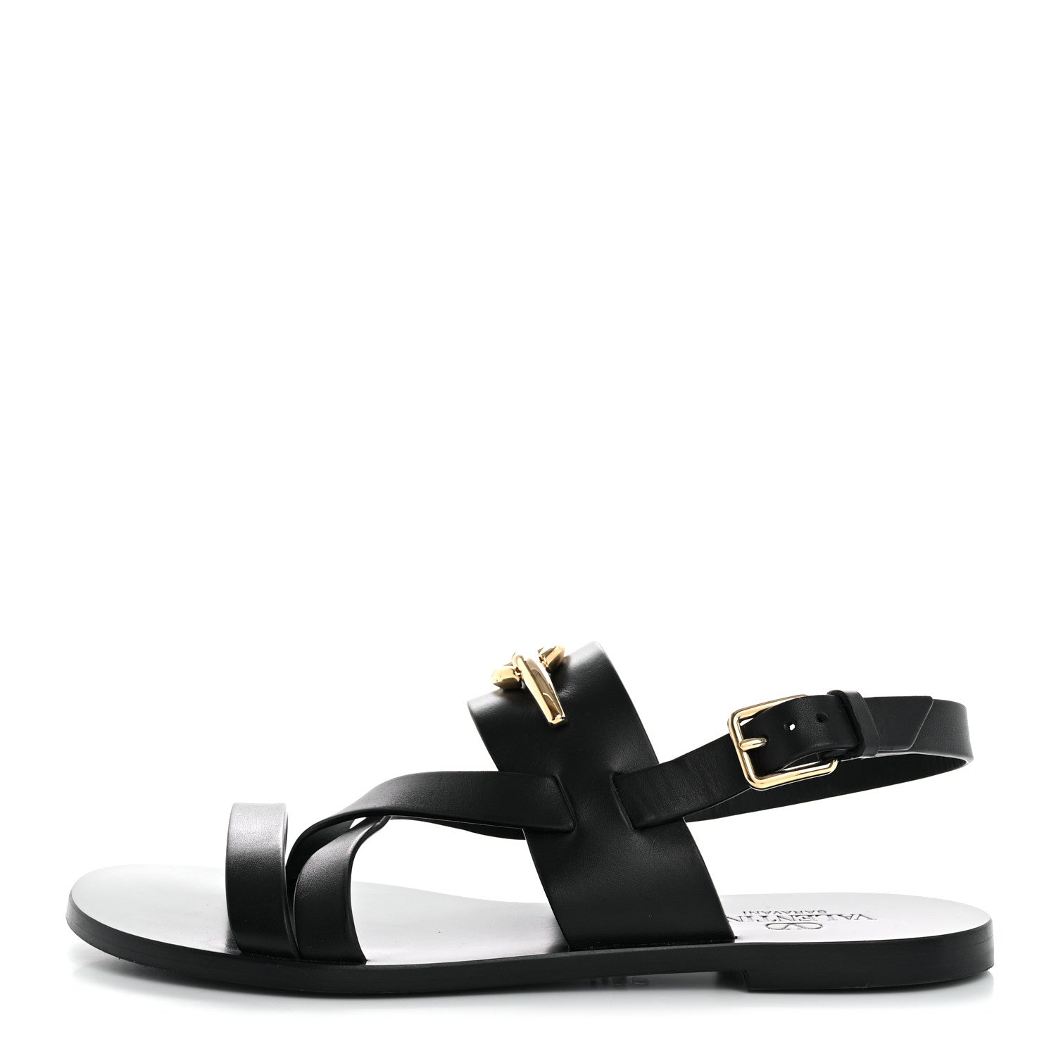 Valentino Garavani Calfskin VLogo Gate Sandals 37 Black 1 of 10