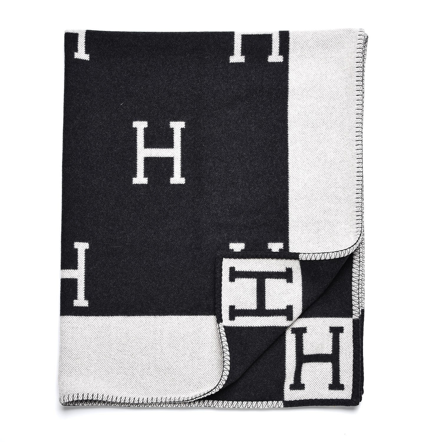 Hermes Wool Cashmere New Classic Avalon Blanket Ecru Gris Fonce 3 of 5