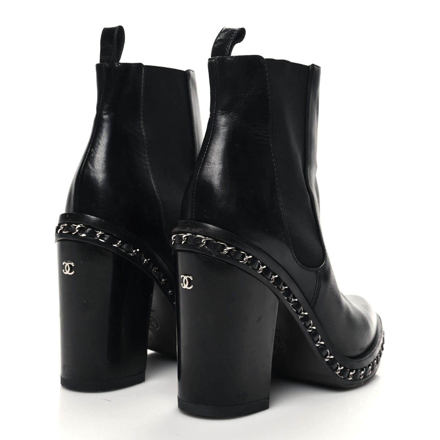 Calfskin Chain Around Elastic Boots 38 Black