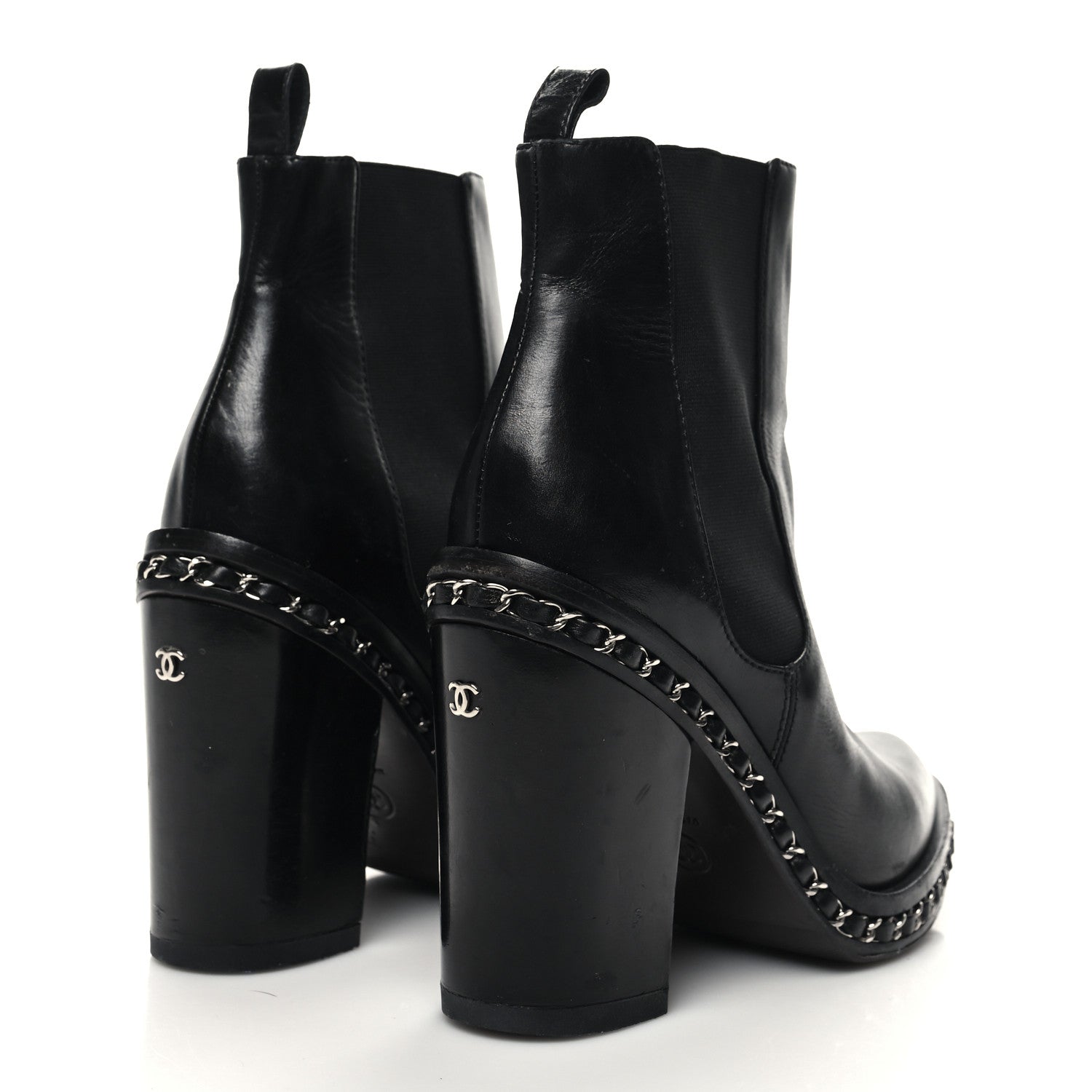 Chanel Calfskin Chain Around Elastic Boots 38 Black 4 of 9