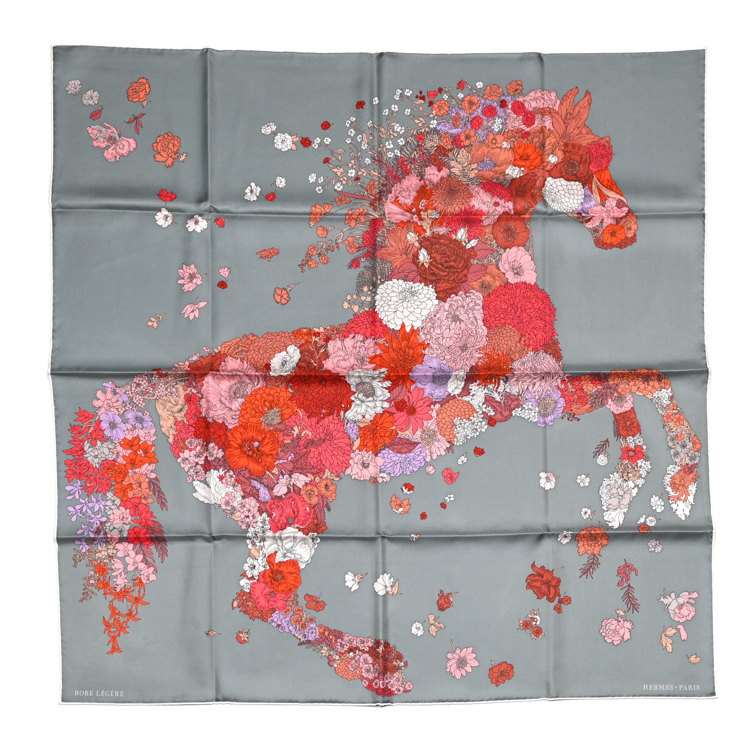 Hermes Silk Robe Legere Scarf 90 Gris Corail Rose Pourpre 1 of 4
