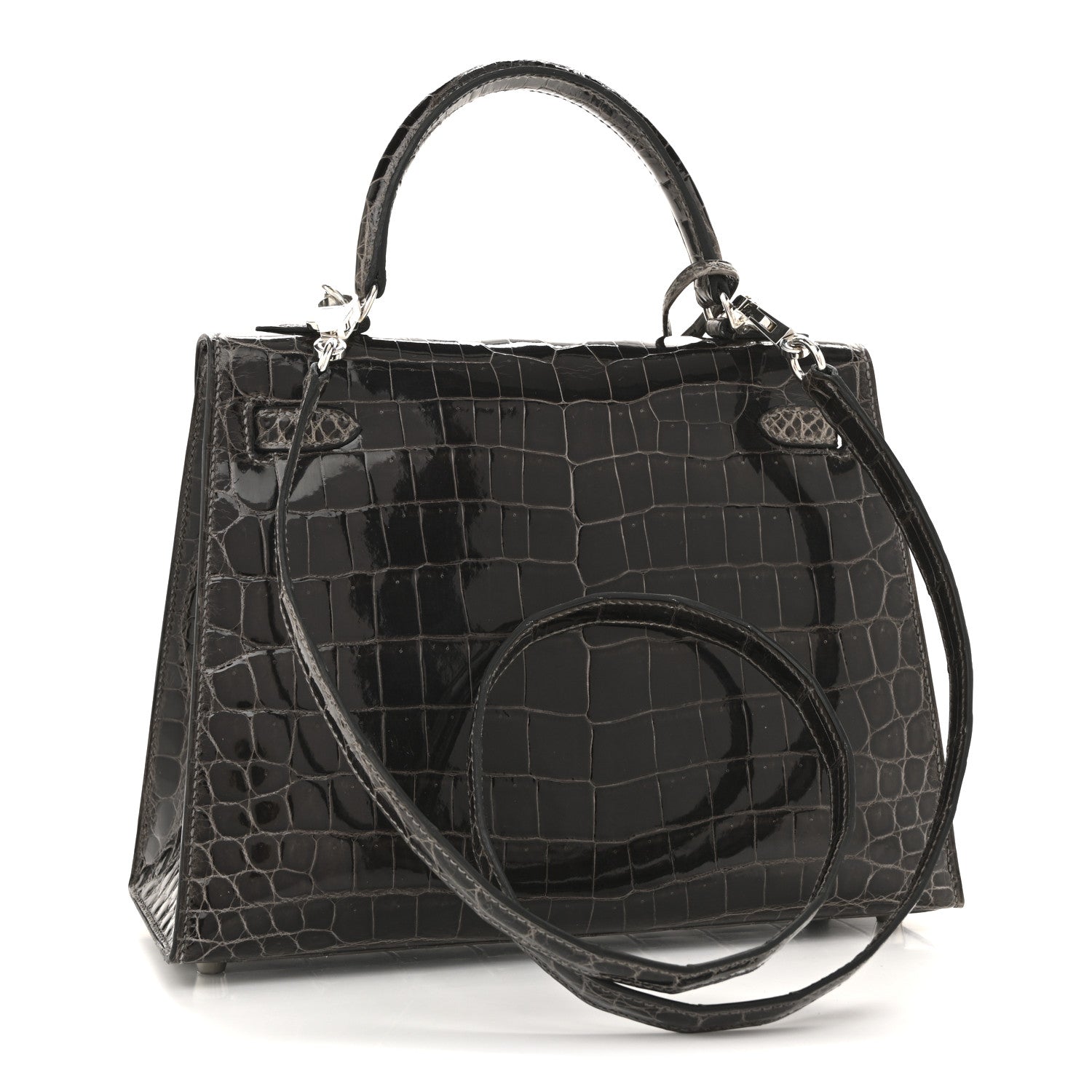 Hermes Shiny Niloticus Crocodile Kelly Sellier 25 Graphite 3 of 14