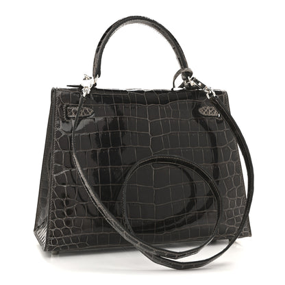 Hermes Shiny Niloticus Crocodile Kelly Sellier 25 Graphite 3 of 14