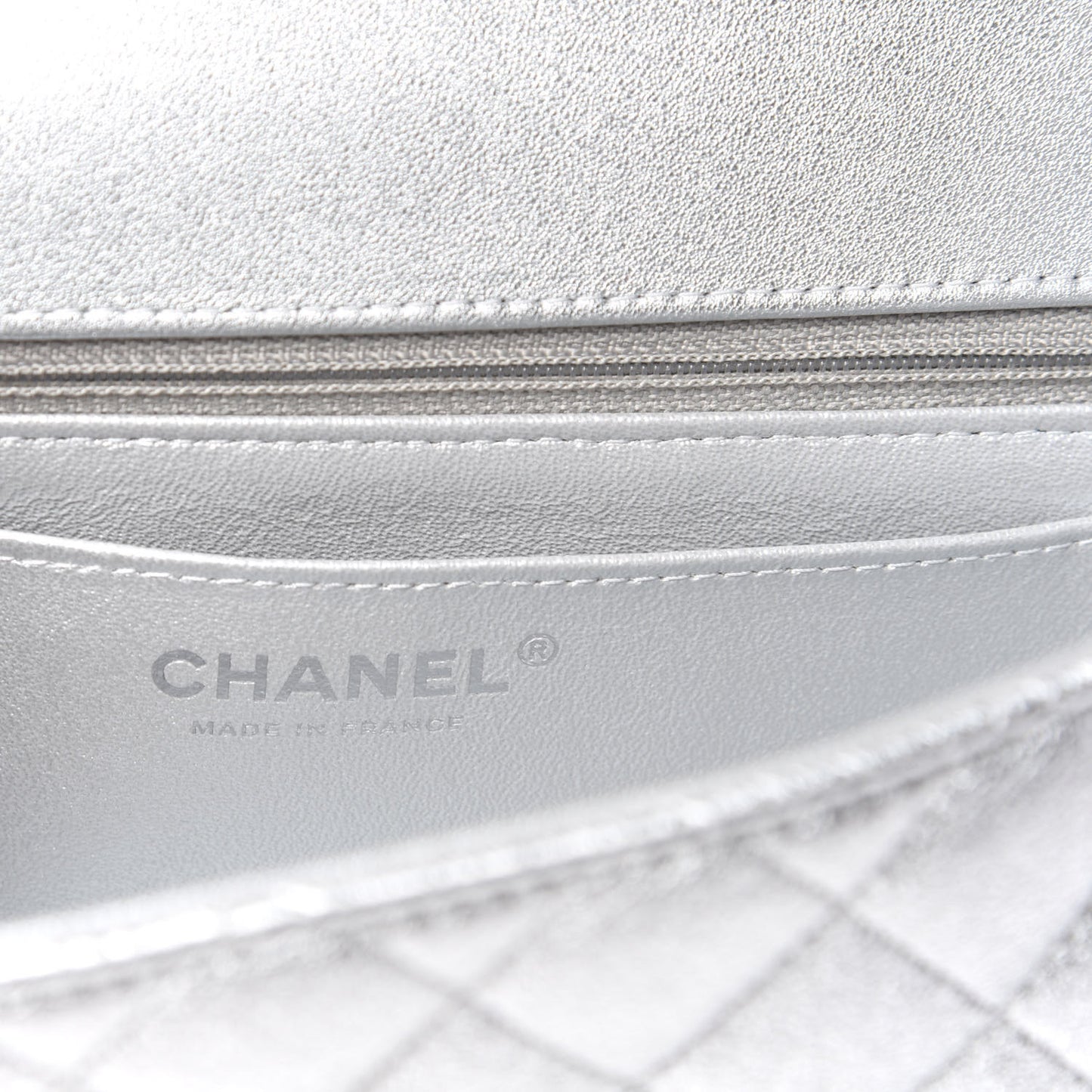 Metallic Lambskin Quilted Mini Rectangular Flap Silver