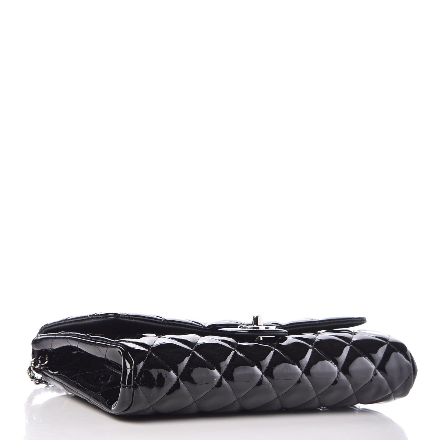 Patent Quilted Clutch with Chain Flap Black