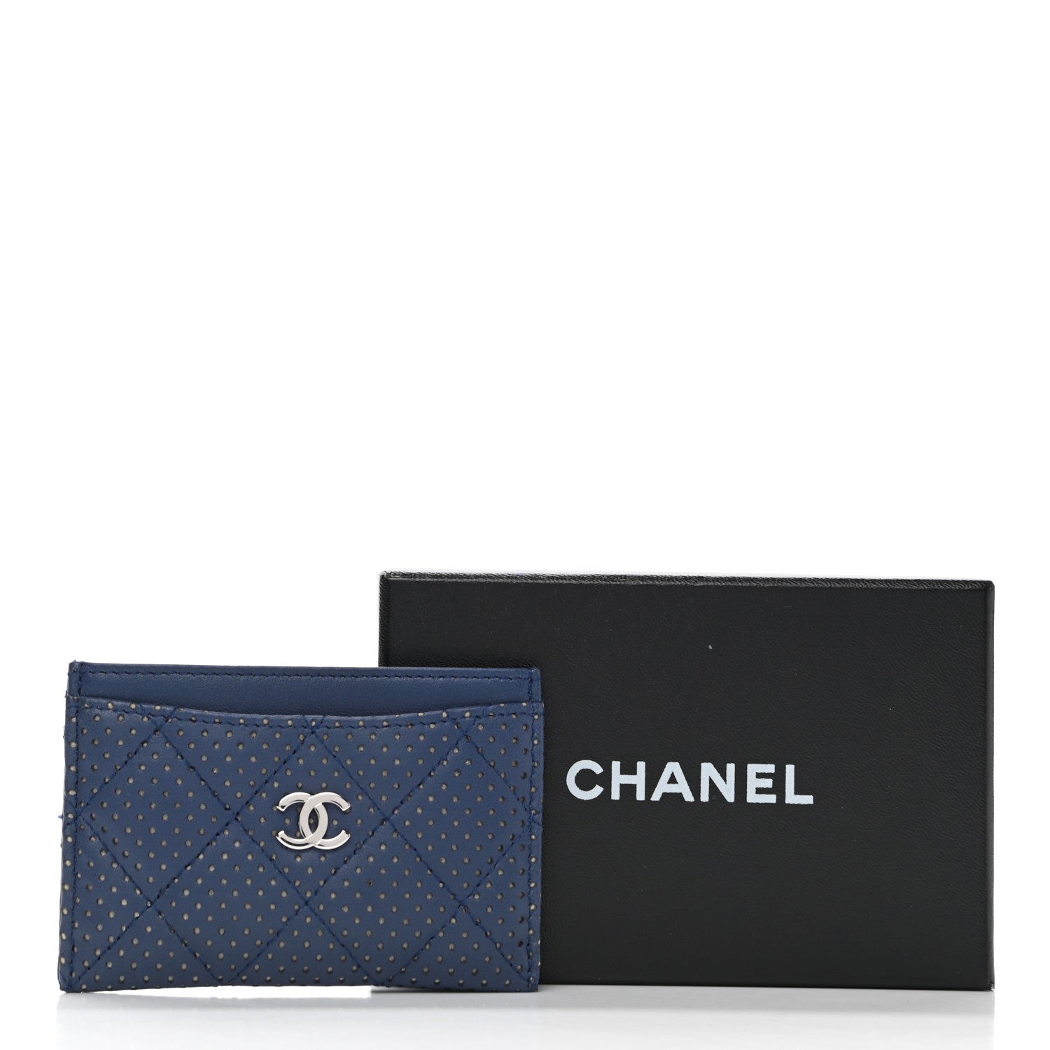 Chanel Perforated Lambskin Quilted Card Holder Blue 10 of 10