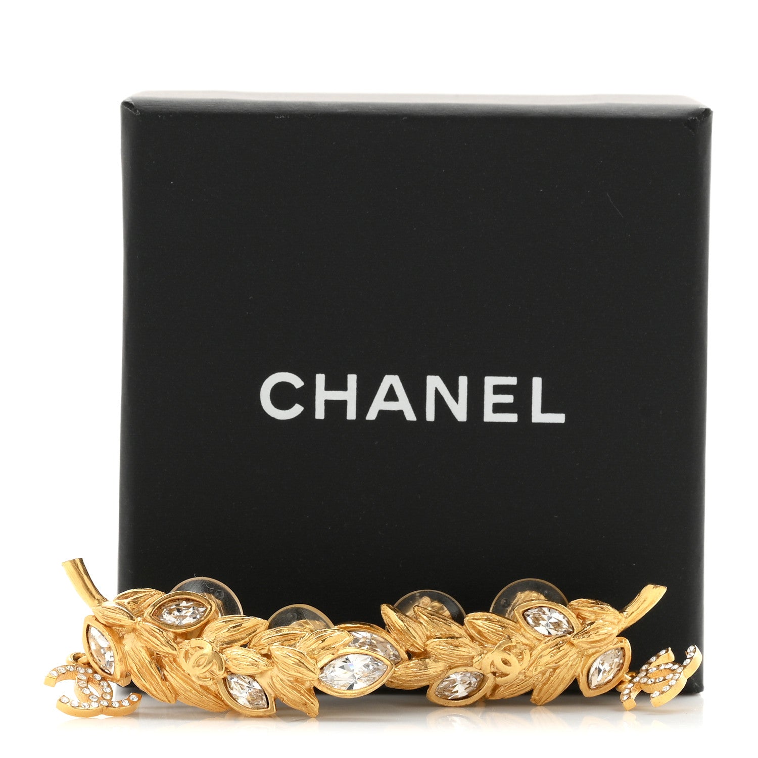 Chanel Crystal Sparkling Wheat CC Clip On Earrings Gold 5 of 5