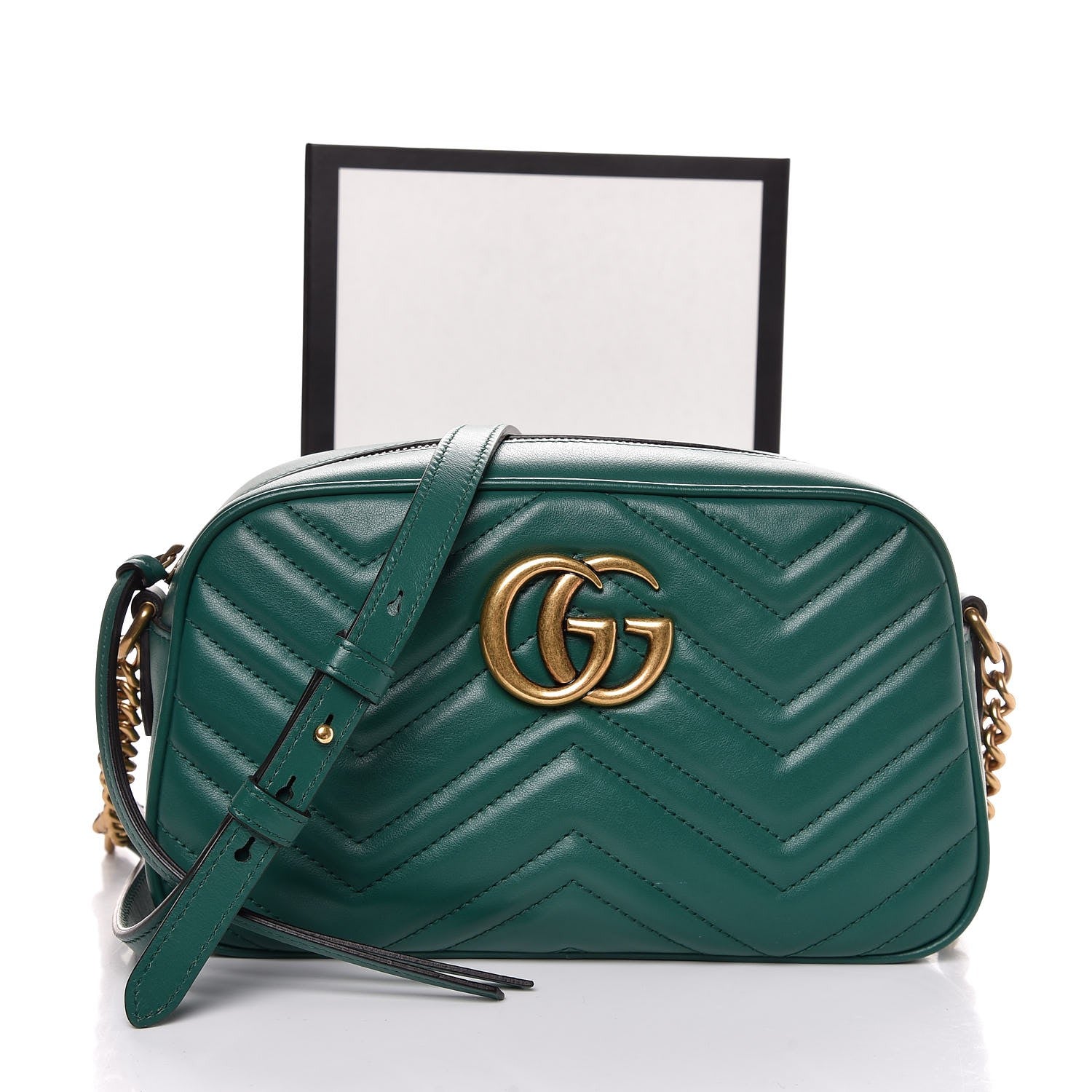 Gucci Calfskin Matelasse Small GG Marmont Chain Shoulder Bag Emerald Green 8 of 8