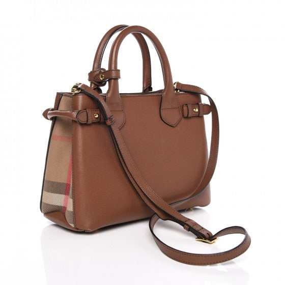 Grainy Calfskin House Check Small Banner Tote Tan