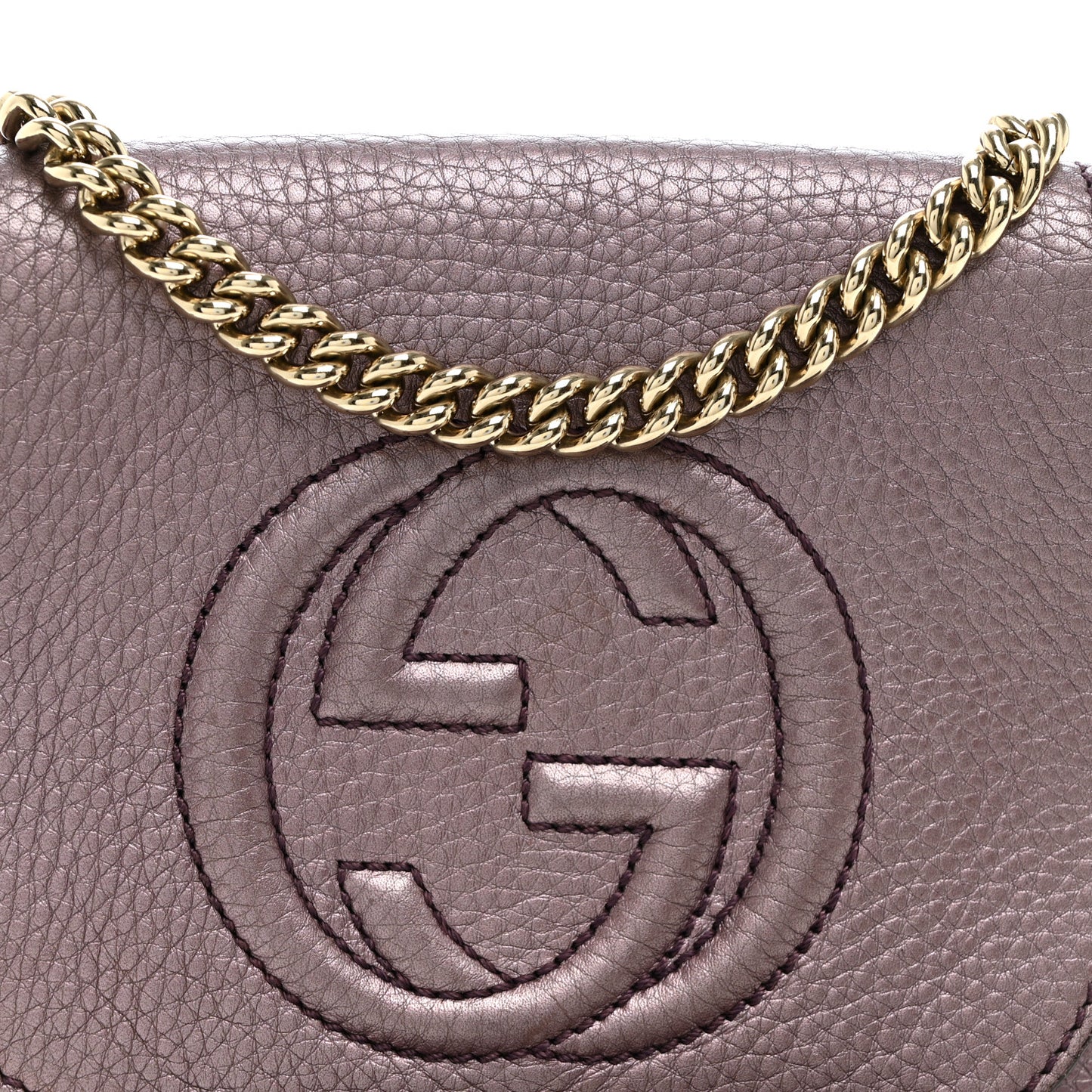 Metallic Pebbled Calfskin Small Soho Flap Crossbody Purple