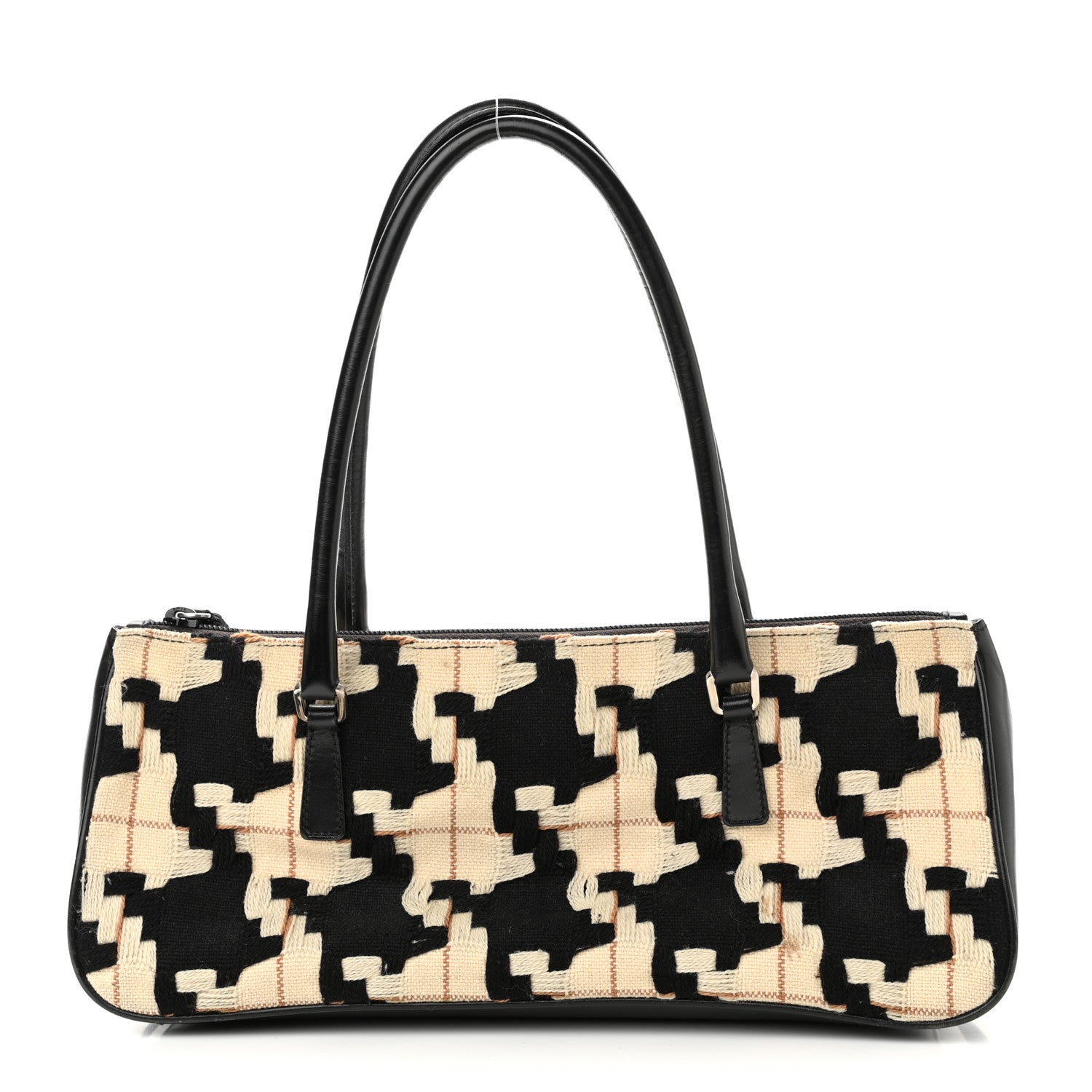 Prada Wool Calfskin Houndstooth Top Handle Bag Black White 1 of 10