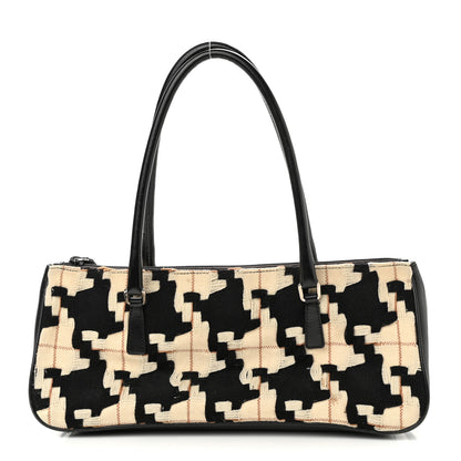 Prada Wool Calfskin Houndstooth Top Handle Bag Black White 1 of 10