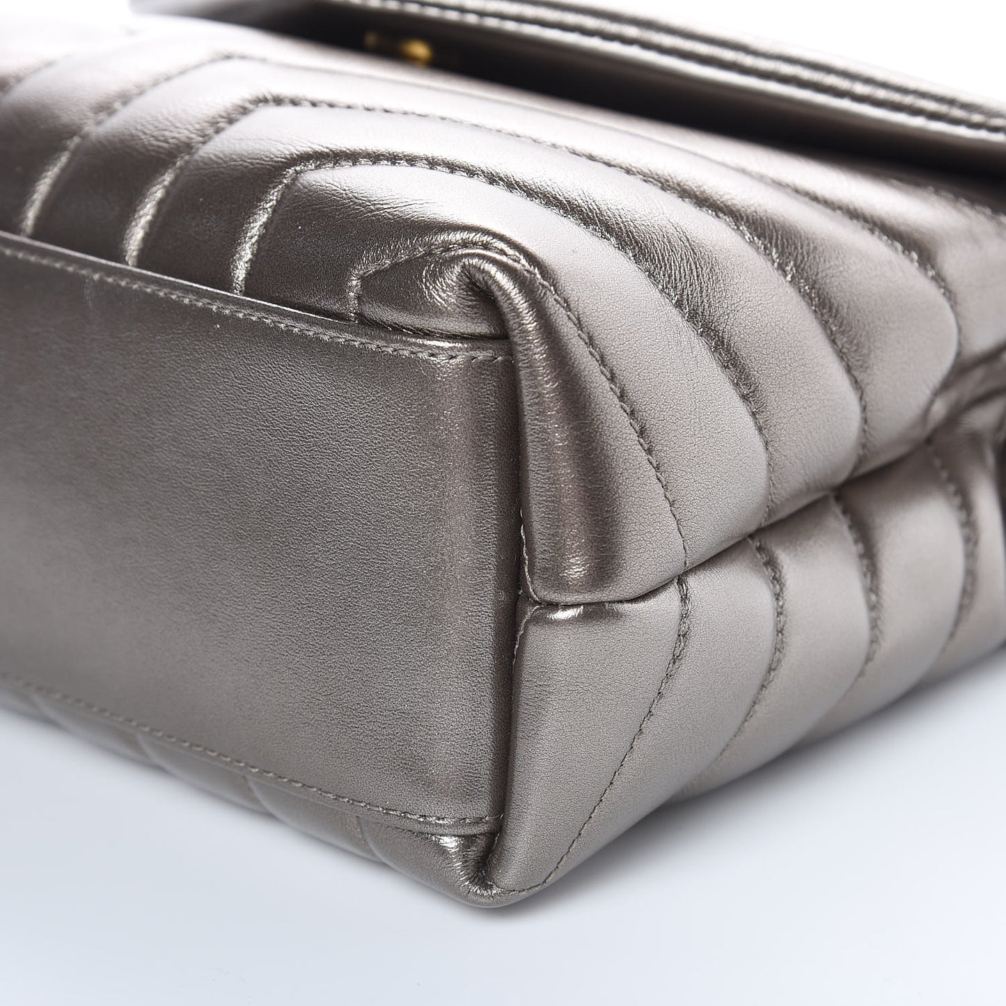 Metallic Calfskin Y Quilted Monogram Small Loulou Chain Satchel Brown Metallic