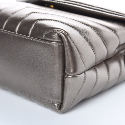 Saint Laurent Metallic Calfskin Y Quilted Monogram Small Loulou Chain Satchel Brown Metallic 9 of 9