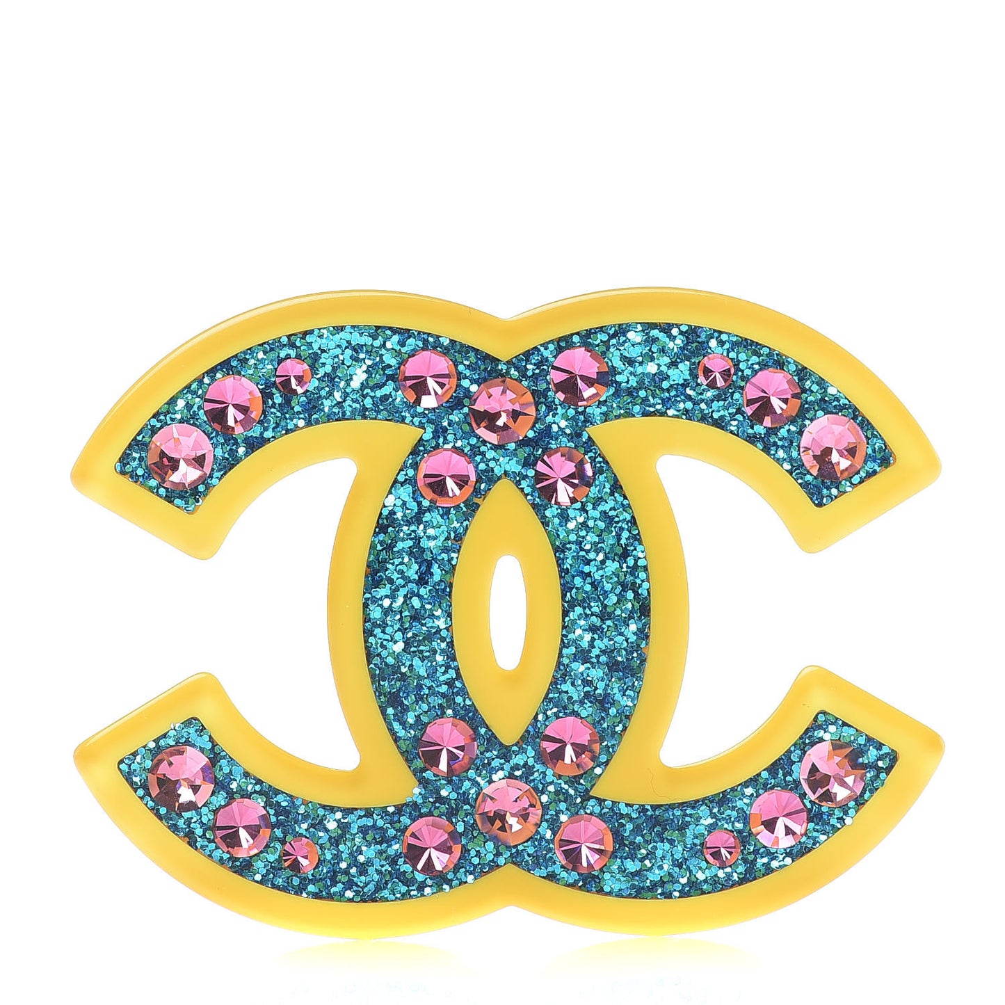 Resin Glitter Crystal CC Brooch Yellow Blue
