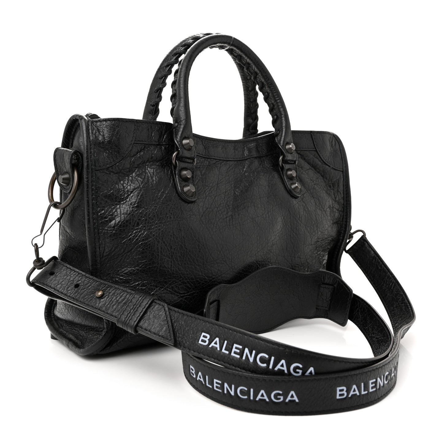 Agneau Classic Hardware S City Logo Strap Black White